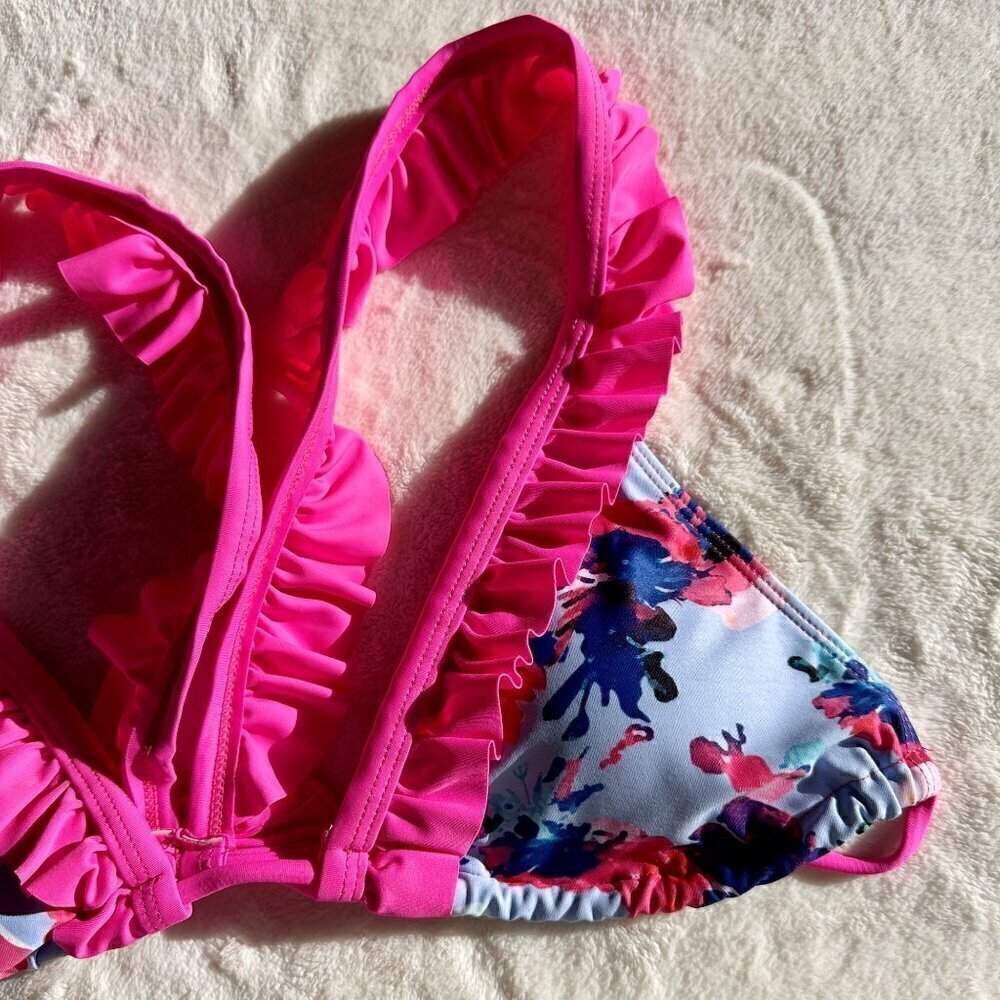 Floral Ruffle Bikini Top - Size: Large - Picture 3 of 5